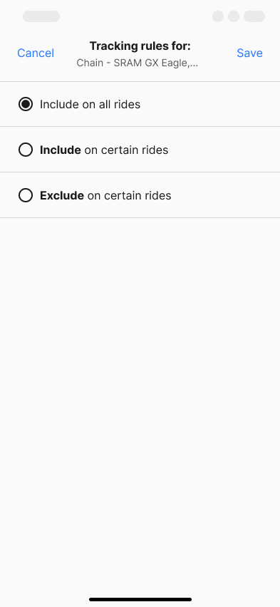 Tracking rules modal